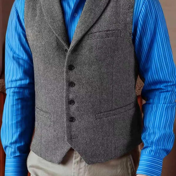 Colete em espinha de peixe estilo Harris Tweed | Colete personalizado com lapela para padrinhos de casamento