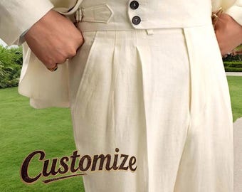 Custom Vintage Linen Gurkha Pants for Men – High Waisted Pleated Trouser