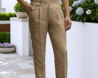 Size 44 1930s 1940s Natural Linen Extreme High Waisted