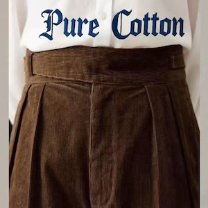 100% Pure Cotton Corduroy Gurkha Trousers For Men | Vintage Adjustable Waist Pants | 1900s Pleated Front High-Quality Anti-Pilling Premium