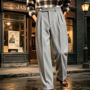 Custom 1930s Hollywood Golden Age Wool Slacks | High Waist Pleated Men's Trousers