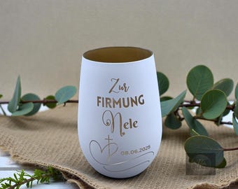 Windlicht Glas personalisiert zur Firmung, mit Name & Datum, 2 Designs, Firmgeschenk, Geschenk zur Firmung