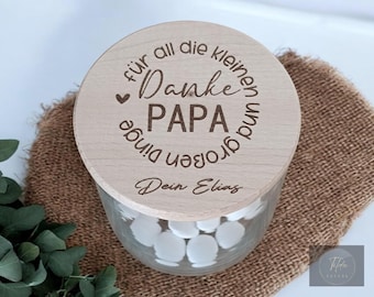Geschenk für Papa personalisiert, Vorratsglas mit Namen, Vatertag Geschenk, Danke Papa, Glas mit Holzdeckel 530ml 880ml, Keksglas für Papa