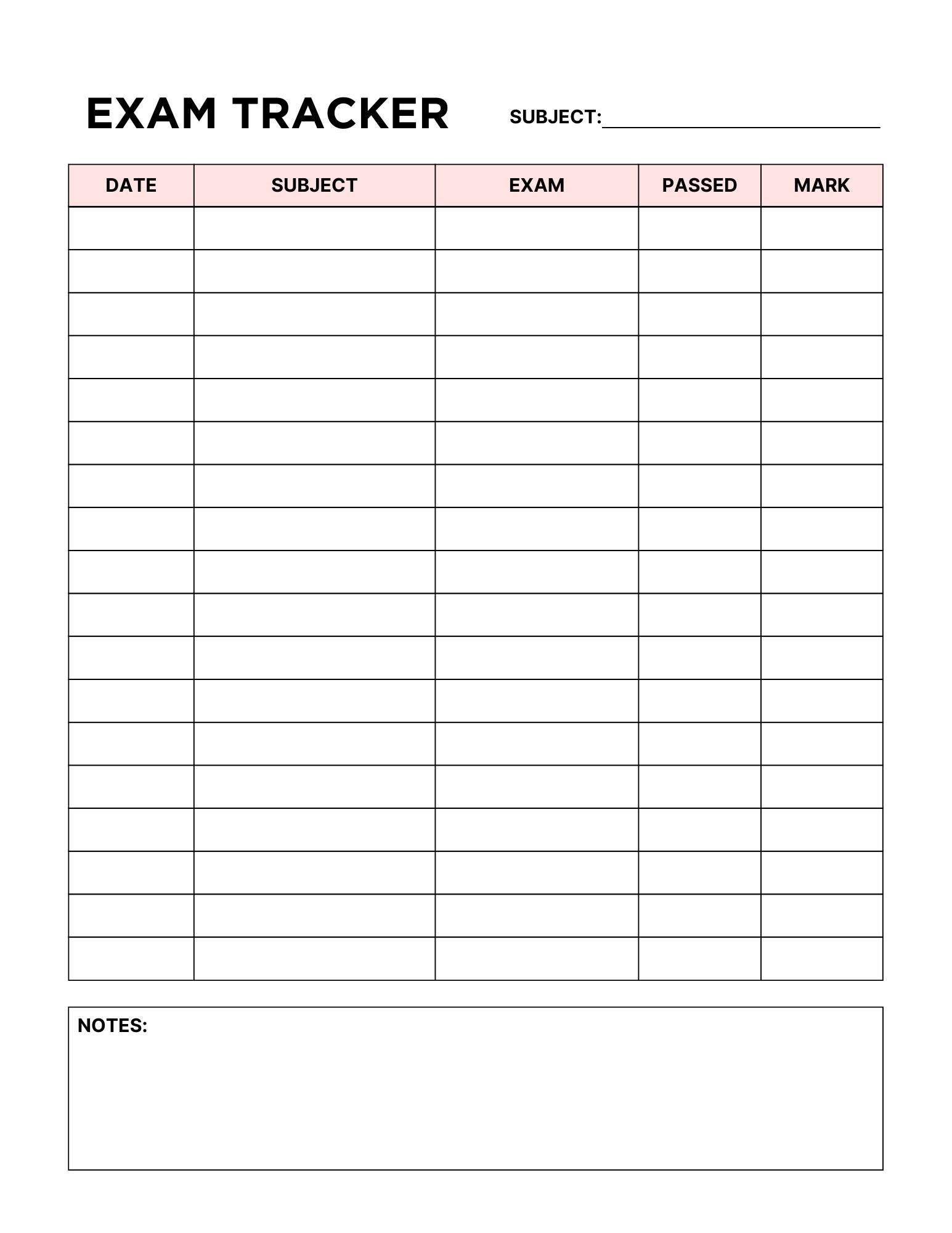 Editable and Printable Exam Tracker | Study Planner and Test Schedule ...