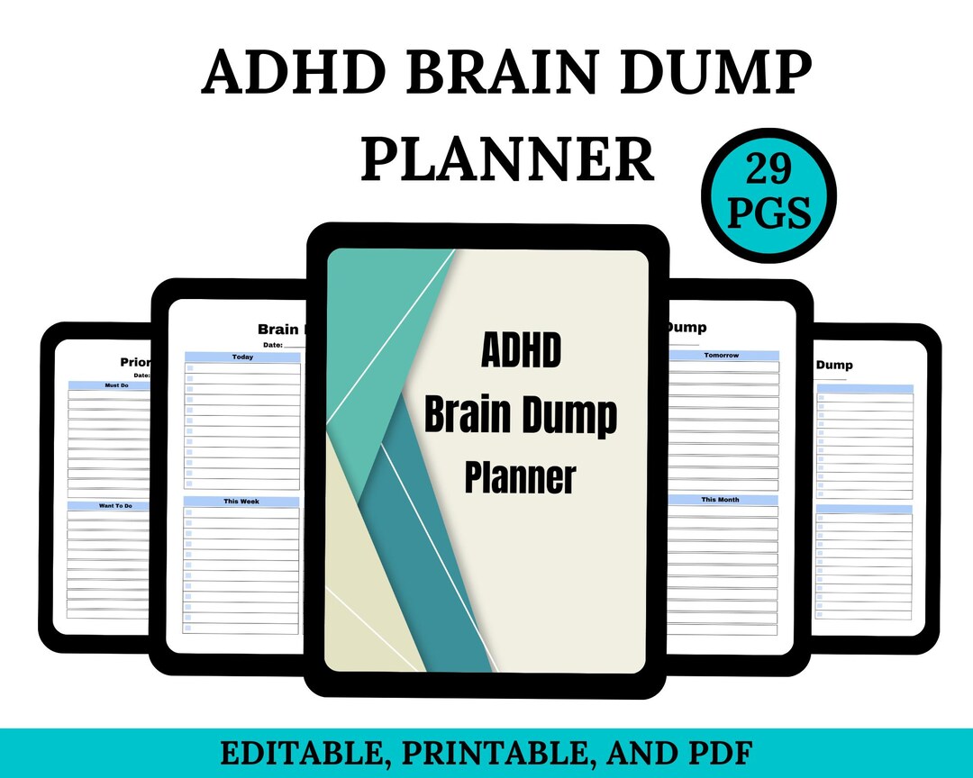 Editable and Printable ADHD Brain Dump Planner | Mind Declutter and ...