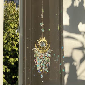 Half Moon Suncatcher With Crystal, Window Decor, Handmade Rainbow Maker, Hanging Home Decor, Valentines gift, Boho Decoration, Sun Catcher