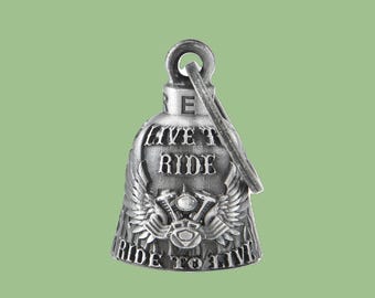 3D Eagle Wings with V-Twin Engine, Live to Ride Motorcycle Bell, Good Luck Charm