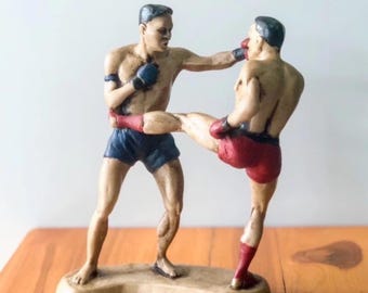 Vintage Muay Thai Fighter Figurine – Handmade Thai Boxing Statue