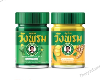Set de bálsamos herbales tailandeses Wangprom 50 g x2 – Verde y amarillo, aromaterapia tradicional tailandesa