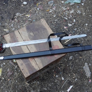 Handcrafted 37-inch Damascus Steel Sword with Leather Grip – Free Leather Scabbard Included