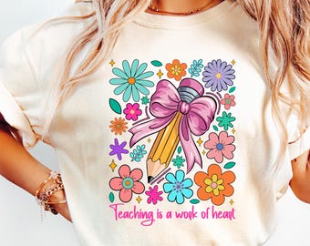 Teaching Is A Work Of Heart PNG, Boho Teacher Pencil Art (Digital Download)