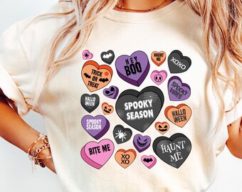 Candy Hearts Halloween PNG, Retro Spooky Season Shirt Design (Digital Download)