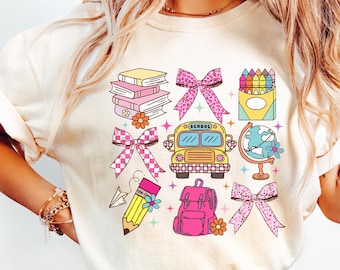 Coquette Back to School PNG, Girly Bow, Teacher Pencil Design (Digital Download)