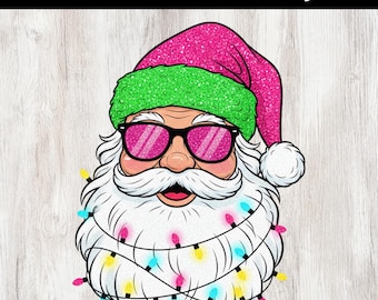 Pink Glitter Santa PNG, Christmas Sublimation Design (Digital Download)