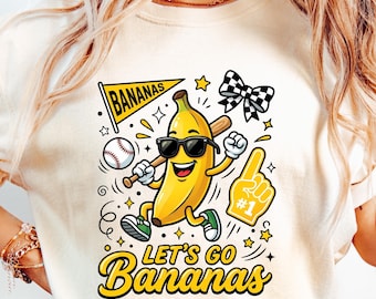 Let's Go Bananas Baseball PNG, Retro Banana Mascot Shirt Design (Digital Download)