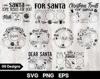 Paquete de bandejas SVG de Querido Papá Noel, plato de Papá Noel SVG, bandeja rectangular para galletas navideñas SVG, galletas de leche de Papá Noel SVG, galletas para Papá Noel SVG.