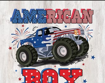 American Boy png Sublimationsdesign, Monster Truck Amerikanische Flagge png, Kinder 4.