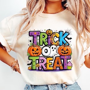 Trick Or Treat png, Trendy Horror Halloween png, Spooky Season png, Colorful Halloween png, Spooky Vibes png, Trick or Treat Shirt.