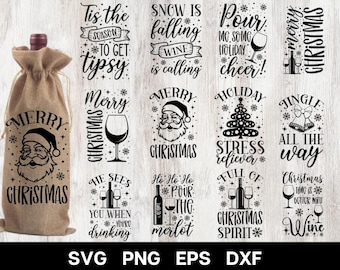 Paquete de SVG de bolsa de vino de Navidad, SVG de bolsa de vino, SVG de vino, SVG de vino de Navidad, SVG de bolsa de vino de regalo, SVG de citas de vino, paquete de SVG de bolsa de vino.