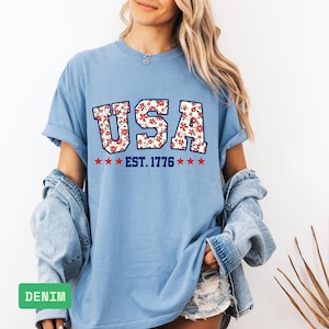 Comfort Colors Floral USA Shirt: Patriotic 4th of July Tee
