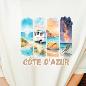 Côte dAzur T-Shirt | French Riviera Brush Stroke Tee | Summer Travel Aesthetic Shirt | Coastal Graphic Tee | Gift for Her