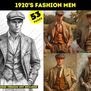 1920&#39;s Men&#39;s fashion | Coloring Pages for Adults | and for Kids | Grayscale Coloring, Printable PDF