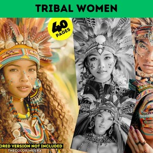 Tribal Women | Coloring Book | Grayscale Coloirng | Pdf Files | Digital Downloads