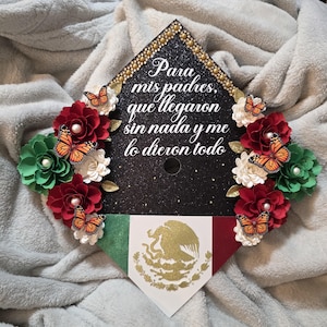 Mexican Graduation Cap Topper: Handmade 3D Paper Flower Design