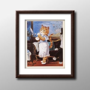 1992 Edouard Manet &quot;Nana&quot; Parody by Susan Herbert, Funny Anthropomorphic Cats in Clothes Illustration, Cat Lover Or Cat Lady Gift