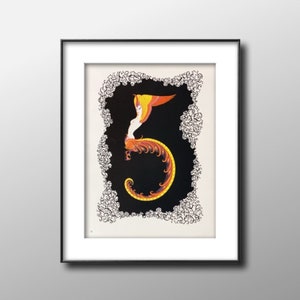 1978 Erte Print, &quot;4&quot; and &quot;5&quot; from the Numerals Series, 2 Sided Illustration, Original Book Page, Art Deco Wall Art