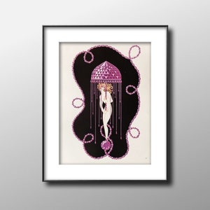 1978 Erte Print, &quot;Amethyst&quot; and &quot;Diamond&quot; from the &quot;Precious Stones&quot; Series, 2 Sided Illustration, Original Book Page, Art Deco Wall Art