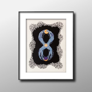 1978 Erte Print, &quot;8&quot; and &quot;9&quot; from the Numerals Series, 2 Sided Illustration, Original Book Page, Art Deco Wall Art
