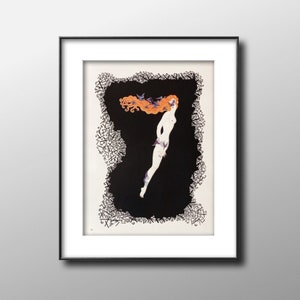 1978 Erte Print, &quot;6&quot; and &quot;7&quot; from the Numerals Series, 2 Sided Illustration, Original Book Page, Art Deco Wall Art