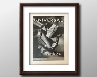 1944 Universal Geneva Watch Ad: Mid-Century Fashion Print