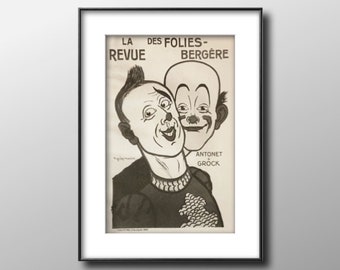 Folies Bergere Circus Clowns Poster Print: Antonet & Grock, 1977 Vintage Art