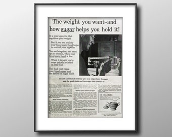 1955 Sugar for Weight Loss Ad: Vintage Magazine Print