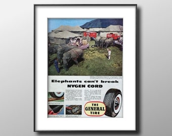 1955 General Tire Print Ad, Original Magazine Advertisement