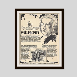 William Pitt, Vintage Art Print, Classroom Art, History Teacher Gift, Political History, British History, Political Art, England, Politics