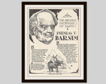 PT Barnum, Vintage Art Print, Historical Figure, Vintage Circus, Barnum and Bailey Circus, Circus Art, Black and White Illustration