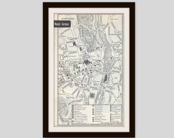 Munich Germany Map, City Map, Street Map, 1950s, Europe, Black and White, Retro Map Decor, City Street Grid, Historic Map