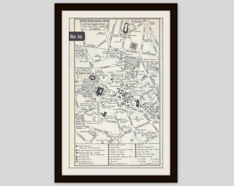 Milan Italy Map, City Map, Street Map, 1950s, Europe, Black and White, Retro Map Decor, City Street Grid, Historic Map
