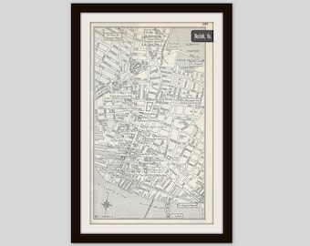 Vintage 1950s Norfolk Virginia Map: Black and White City Street Grid
