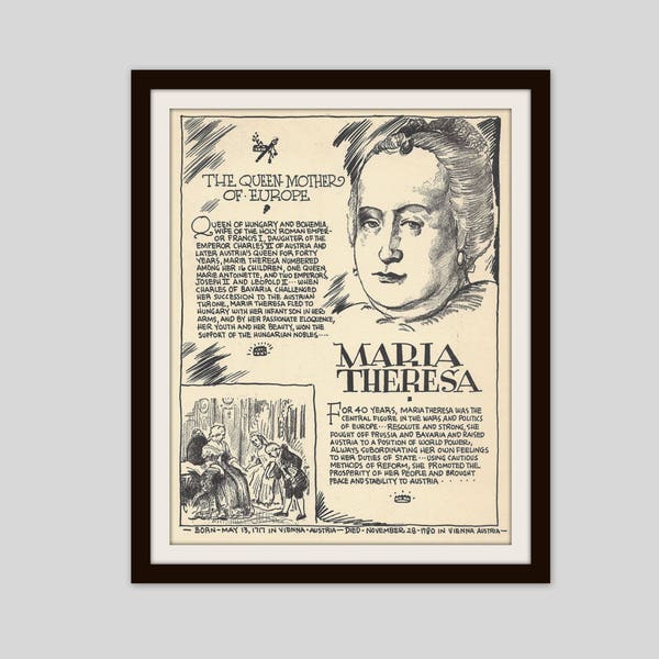 Queen Maria Theresa, Vintage Art Print, Classroom Art, History Teacher Gift, Political History, European History, Queen, Monarchy, Royalty