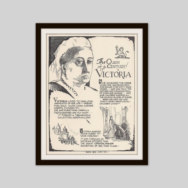 Queen Victoria, Vintage Art Print, History Teacher Gift, Classroom Art, British History, History Gift, Anglophile Gift, British Royal Family