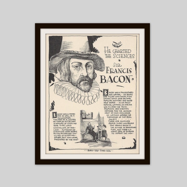 Sir Francis Bacon, Vintage Art Print, Historical Figure, British History, History Lovers Gift, Philosophy, Politics, Science, Literature