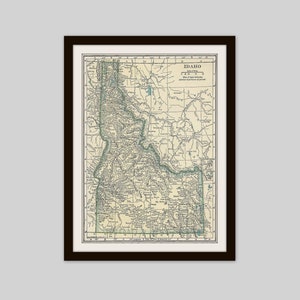 1924 Antique Idaho Map: Vintage Cabin Lake House Decor