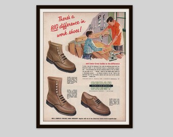 Cedar Crest Work Shoes Ad: 1965 Vintage Magazine Print
