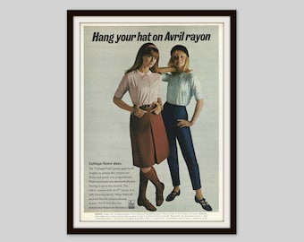 1966 Avril Rayon Fashion Ad: American Viscose, College Style