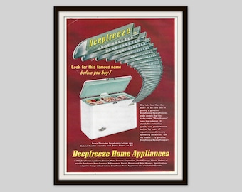 1953 Deepfreeze Home Appliances Ad, Retro Freezer Print Ad, 1960s Housewife Advertisement, Vintage Kitchen Wall Art, Original Magazine Ad
