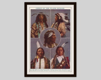 1952 Native Americans Print, Original Vintage Print, Plains Indians, Indigenous Peoples, History Teacher Gift, Classroom Wall Art